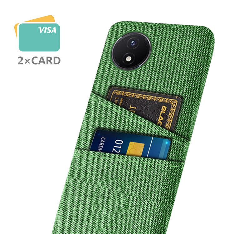 Phone Cover for vivo Y02 4G / Y02A 4G / Y11 (2023) Hard PC + Cloth Dual Card Holder Anti-Scratch Protection Case - Green