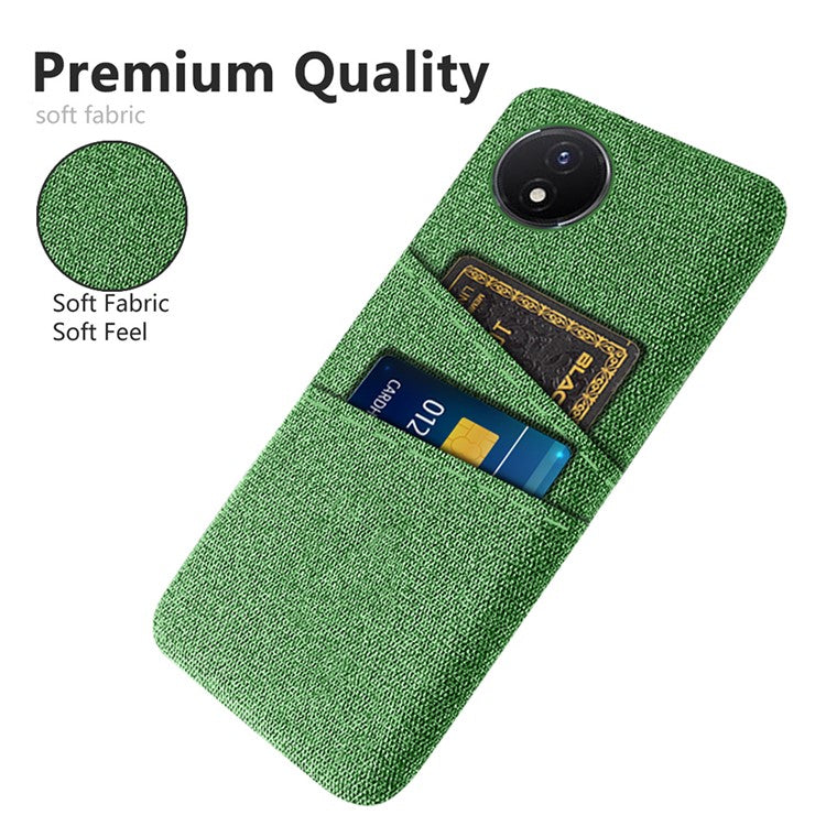 Phone Cover for vivo Y02 4G / Y02A 4G / Y11 (2023) Hard PC + Cloth Dual Card Holder Anti-Scratch Protection Case - Green