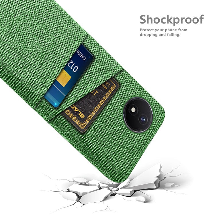 Phone Cover for vivo Y02 4G / Y02A 4G / Y11 (2023) Hard PC + Cloth Dual Card Holder Anti-Scratch Protection Case - Green