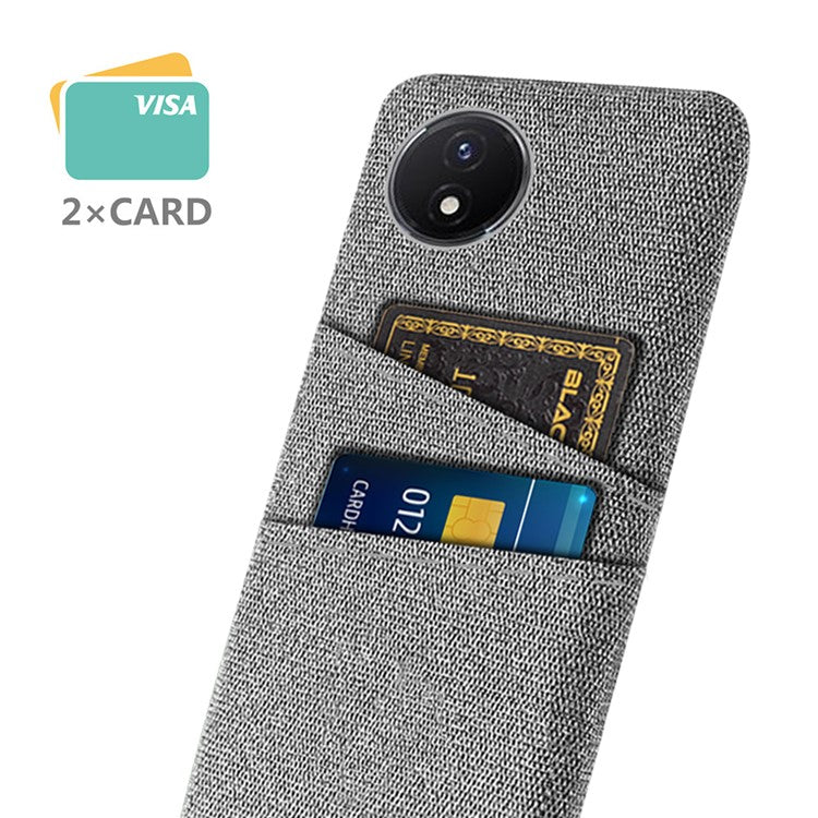 Phone Cover for vivo Y02 4G / Y02A 4G / Y11 (2023) Hard PC + Cloth Dual Card Holder Anti-Scratch Protection Case - Light Grey