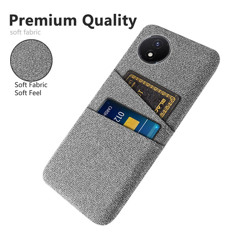 Phone Cover for vivo Y02 4G / Y02A 4G / Y11 (2023) Hard PC + Cloth Dual Card Holder Anti-Scratch Protection Case - Light Grey