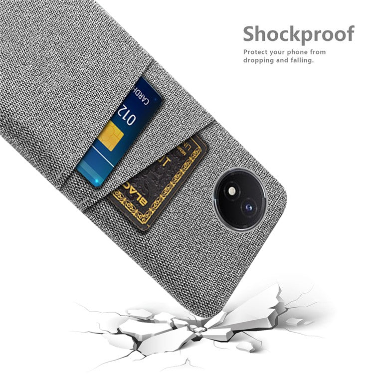 Phone Cover for vivo Y02 4G / Y02A 4G / Y11 (2023) Hard PC + Cloth Dual Card Holder Anti-Scratch Protection Case - Light Grey