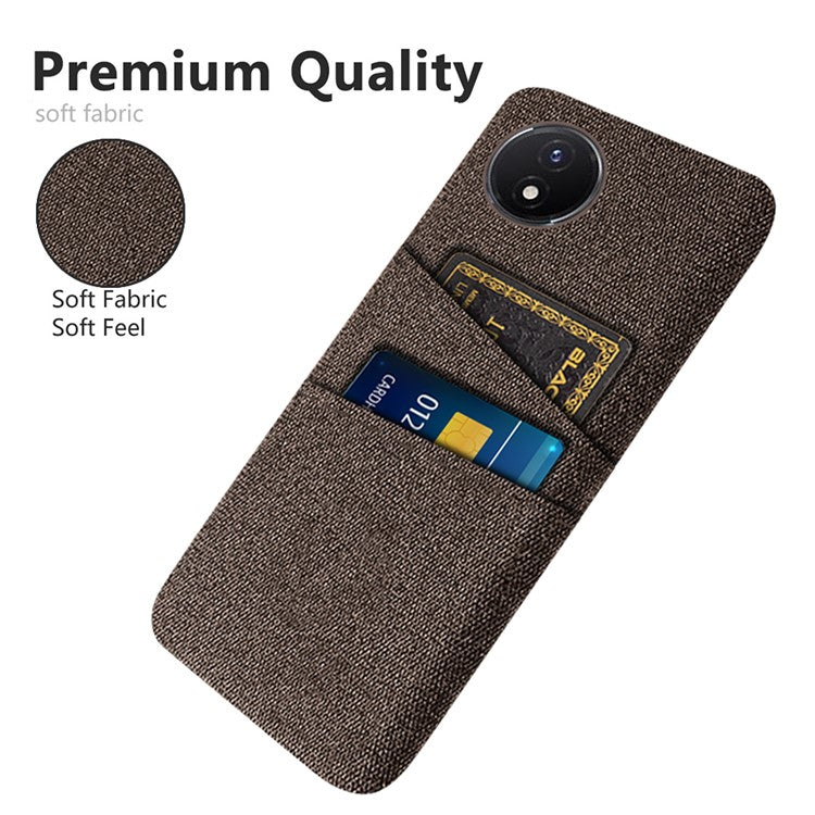 Phone Cover for vivo Y02 4G / Y02A 4G / Y11 (2023) Hard PC + Cloth Dual Card Holder Anti-Scratch Protection Case - Brown