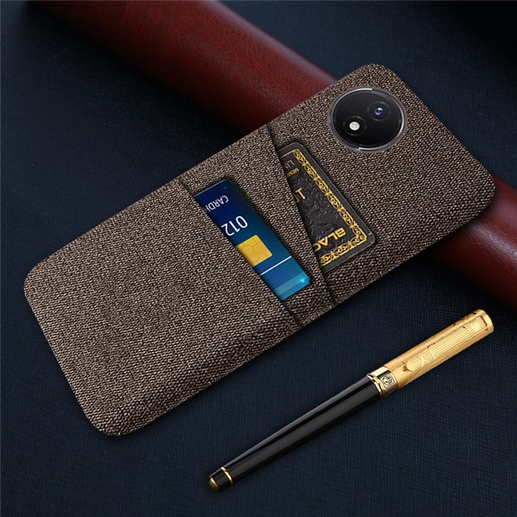 Phone Cover for vivo Y02 4G / Y02A 4G / Y11 (2023) Hard PC + Cloth Dual Card Holder Anti-Scratch Protection Case - Brown