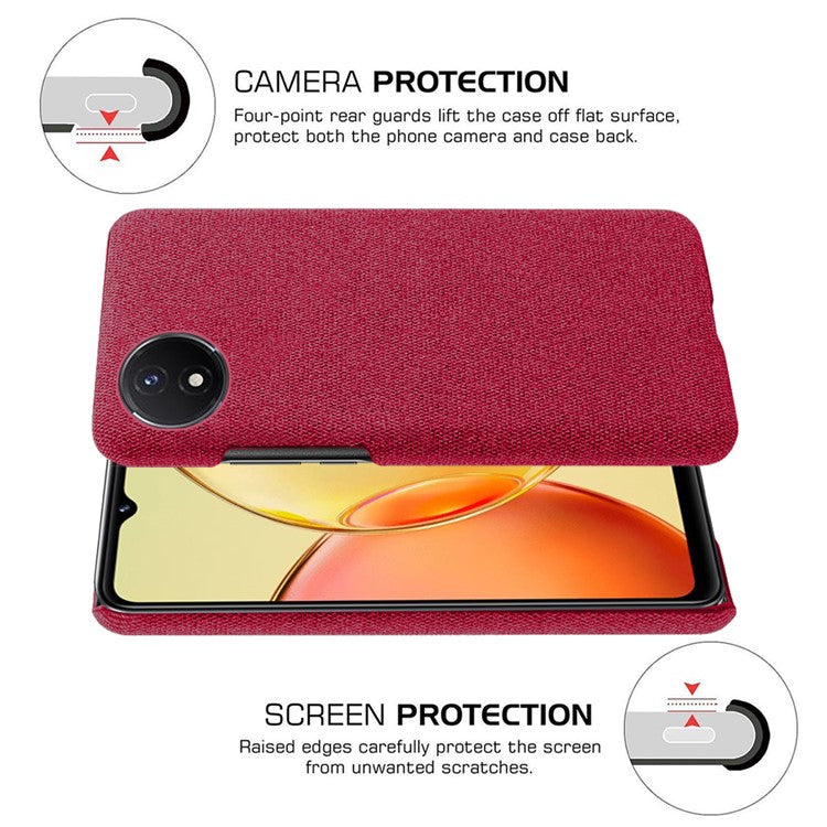 Protective Case for vivo Y02 4G / Y02A 4G / Y11 (2023) , Cloth+Hard PC Anti-Shock Phone Cover - Red