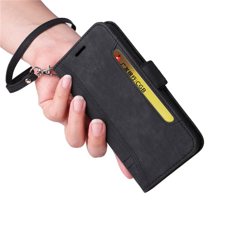 BETOPNICE 001 For vivo Y78 5G (China) / Y36 4G (Global) / Y36 5G (Global) Wallet Phone Case Stitching Imprinted Line PU Leather Flip Cover - Black