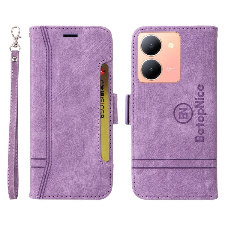 BETOPNICE 001 For vivo Y78 5G (China) / Y36 4G (Global) / Y36 5G (Global) Wallet Phone Case Stitching Imprinted Line PU Leather Flip Cover - Purple