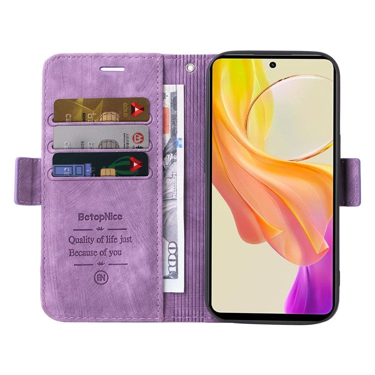 BETOPNICE 001 For vivo Y78 5G (China) / Y36 4G (Global) / Y36 5G (Global) Wallet Phone Case Stitching Imprinted Line PU Leather Flip Cover - Purple