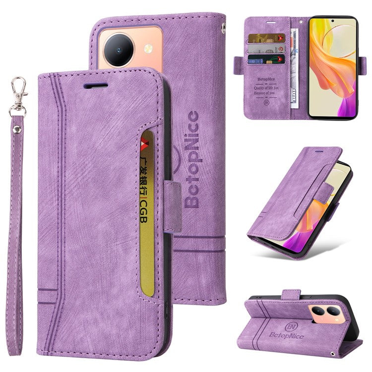 BETOPNICE 001 For vivo Y78 5G (China) / Y36 4G (Global) / Y36 5G (Global) Wallet Phone Case Stitching Imprinted Line PU Leather Flip Cover - Purple