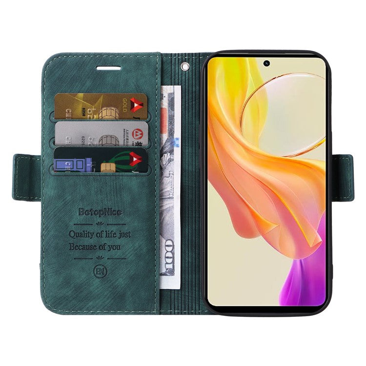 BETOPNICE 001 For vivo Y78 5G (China) / Y36 4G (Global) / Y36 5G (Global) Wallet Phone Case Stitching Imprinted Line PU Leather Flip Cover - Green