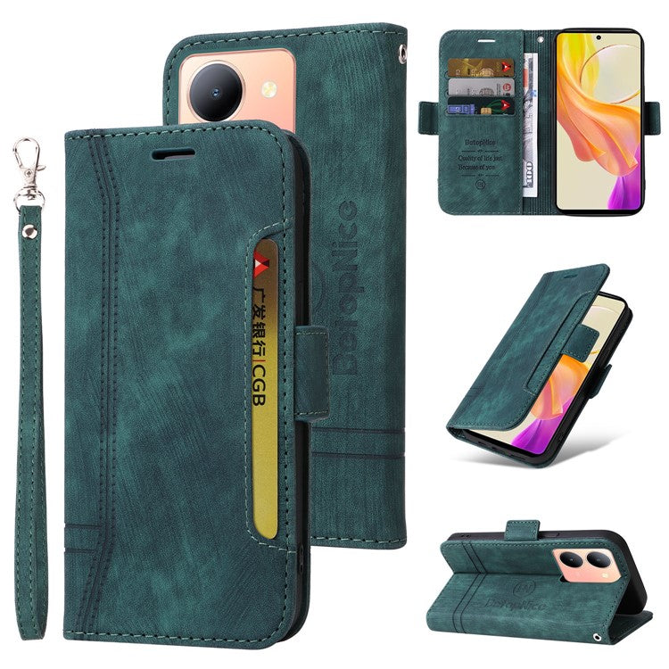 BETOPNICE 001 For vivo Y78 5G (China) / Y36 4G (Global) / Y36 5G (Global) Wallet Phone Case Stitching Imprinted Line PU Leather Flip Cover - Green