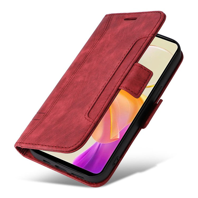 BETOPNICE 001 For vivo Y78 5G (China) / Y36 4G (Global) / Y36 5G (Global) Wallet Phone Case Stitching Imprinted Line PU Leather Flip Cover - Red