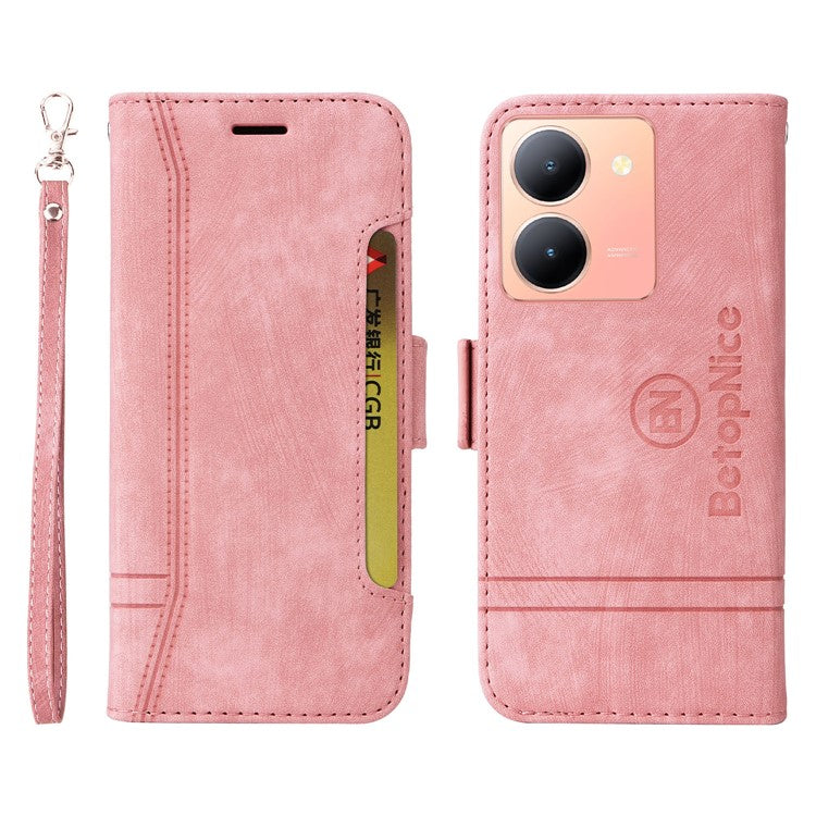 BETOPNICE 001 For vivo Y78 5G (China) / Y36 4G (Global) / Y36 5G (Global) Wallet Phone Case Stitching Imprinted Line PU Leather Flip Cover - Pink