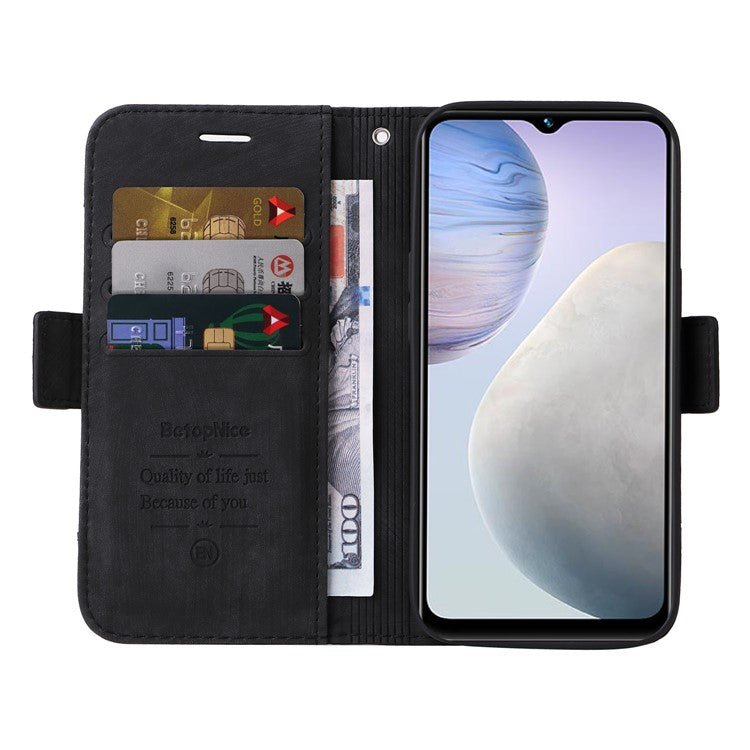 BETOPNICE 001 For vivo Y02 4G / Y11 (2023) / Y02A 4G Protective Cover Stitching Imprinted PU Leather Wallet Phone Case - Black