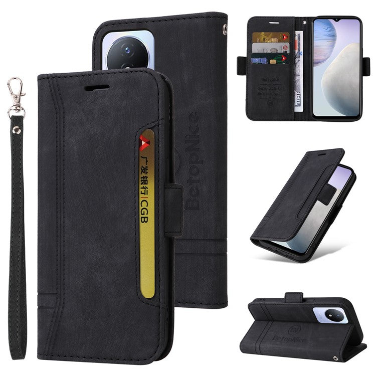 BETOPNICE 001 For vivo Y02 4G / Y11 (2023) / Y02A 4G Protective Cover Stitching Imprinted PU Leather Wallet Phone Case - Black