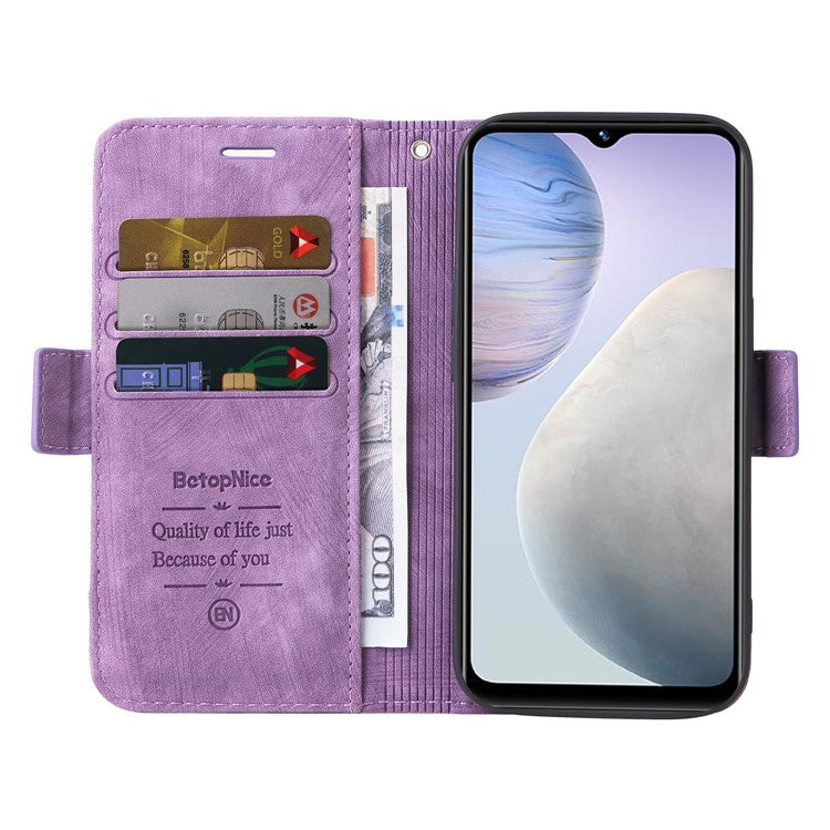 BETOPNICE 001 For vivo Y02 4G / Y11 (2023) / Y02A 4G Protective Cover Stitching Imprinted PU Leather Wallet Phone Case - Purple