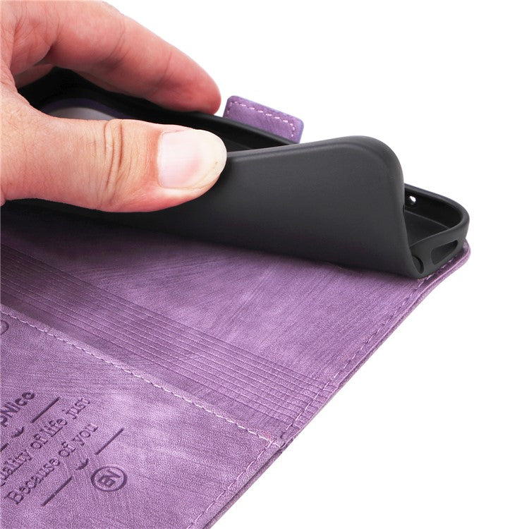 BETOPNICE 001 For vivo Y02 4G / Y11 (2023) / Y02A 4G Protective Cover Stitching Imprinted PU Leather Wallet Phone Case - Purple