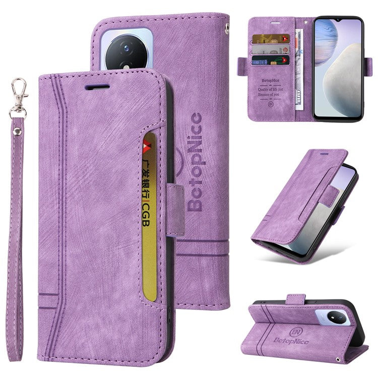 BETOPNICE 001 For vivo Y02 4G / Y11 (2023) / Y02A 4G Protective Cover Stitching Imprinted PU Leather Wallet Phone Case - Purple