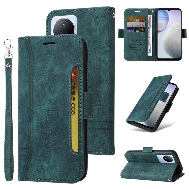 BETOPNICE 001 For vivo Y02 4G / Y11 (2023) / Y02A 4G Protective Cover Stitching Imprinted PU Leather Wallet Phone Case - Green