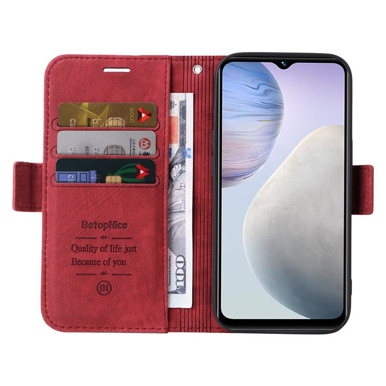 BETOPNICE 001 For vivo Y02 4G / Y11 (2023) / Y02A 4G Protective Cover Stitching Imprinted PU Leather Wallet Phone Case - Red