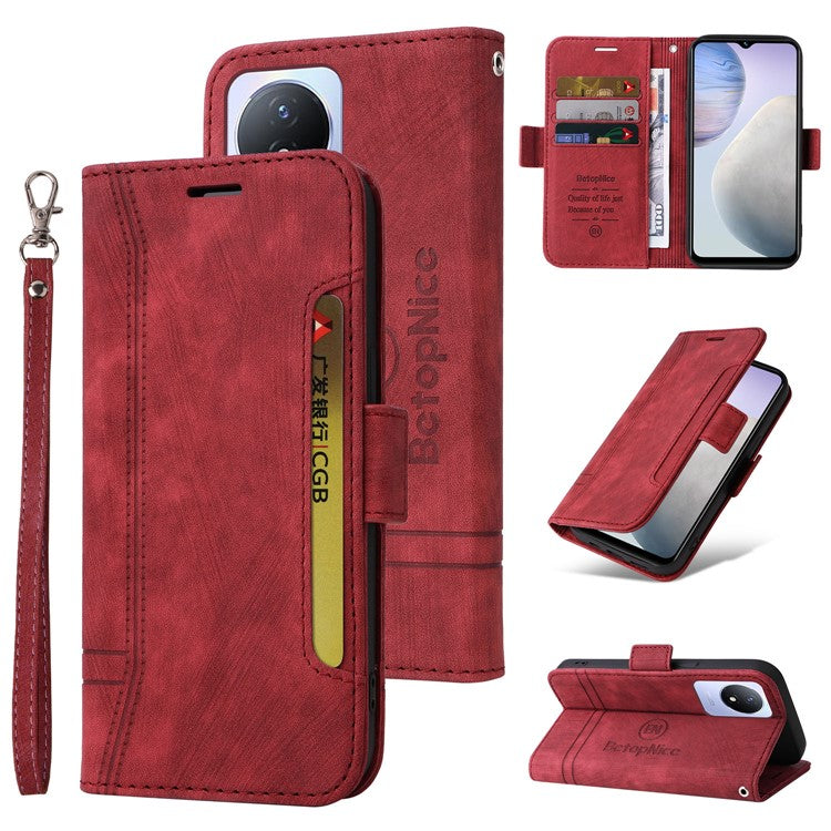 BETOPNICE 001 For vivo Y02 4G / Y11 (2023) / Y02A 4G Protective Cover Stitching Imprinted PU Leather Wallet Phone Case - Red