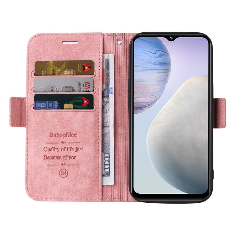 BETOPNICE 001 For vivo Y02 4G / Y11 (2023) / Y02A 4G Protective Cover Stitching Imprinted PU Leather Wallet Phone Case - Pink