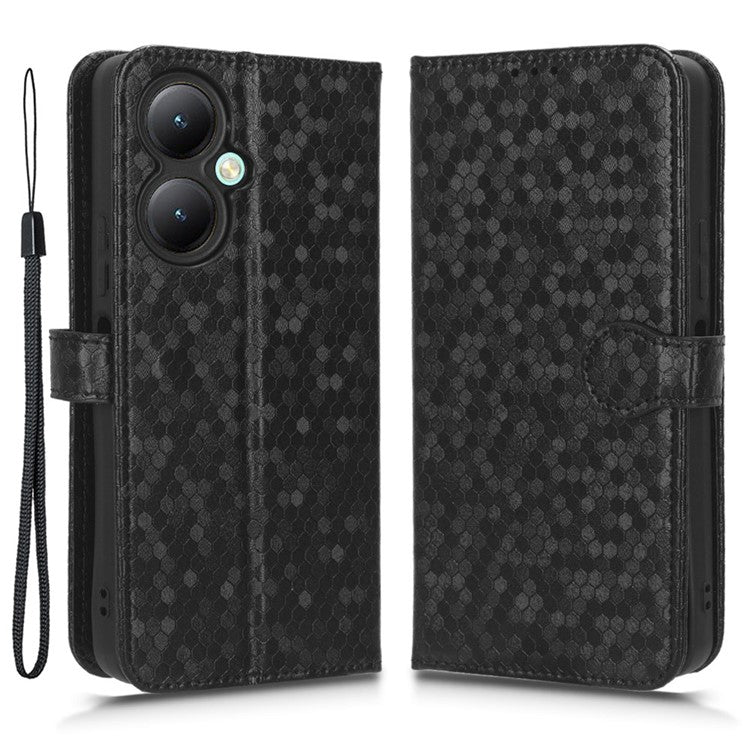 For vivo Y35+ 5G / Y35m+ 5G PU Leather Phone Case Dot Imprinted Wallet Stand Folio Cover - Black