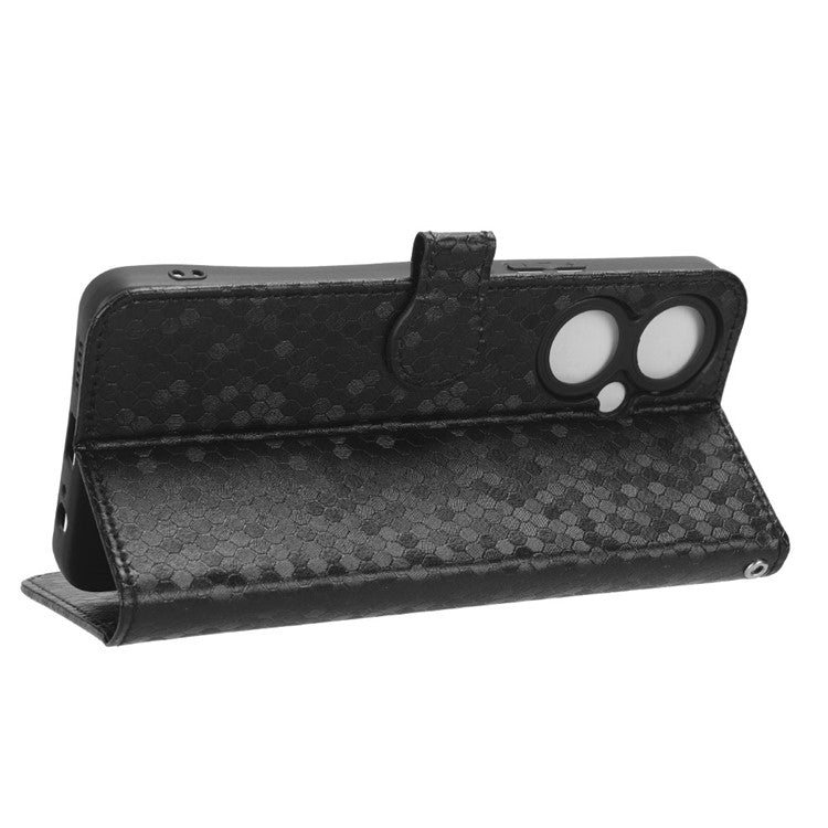 For vivo Y35+ 5G / Y35m+ 5G PU Leather Phone Case Dot Imprinted Wallet Stand Folio Cover - Black