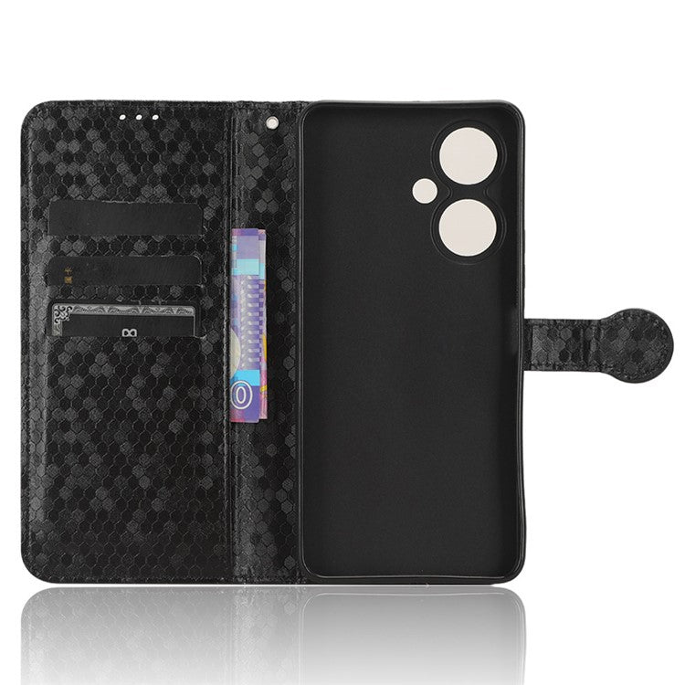 For vivo Y35+ 5G / Y35m+ 5G PU Leather Phone Case Dot Imprinted Wallet Stand Folio Cover - Black