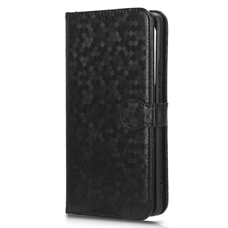 For vivo Y35+ 5G / Y35m+ 5G PU Leather Phone Case Dot Imprinted Wallet Stand Folio Cover - Black