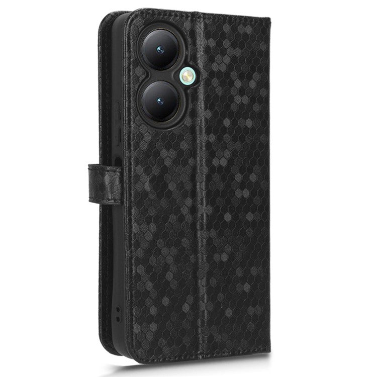 For vivo Y35+ 5G / Y35m+ 5G PU Leather Phone Case Dot Imprinted Wallet Stand Folio Cover - Black