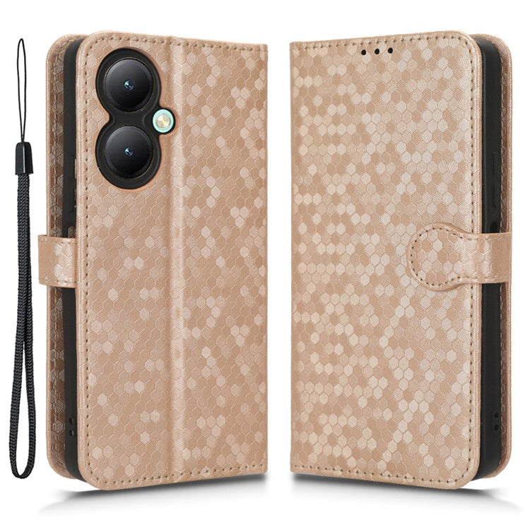 For vivo Y35+ 5G / Y35m+ 5G PU Leather Phone Case Dot Imprinted Wallet Stand Folio Cover - Rose Gold