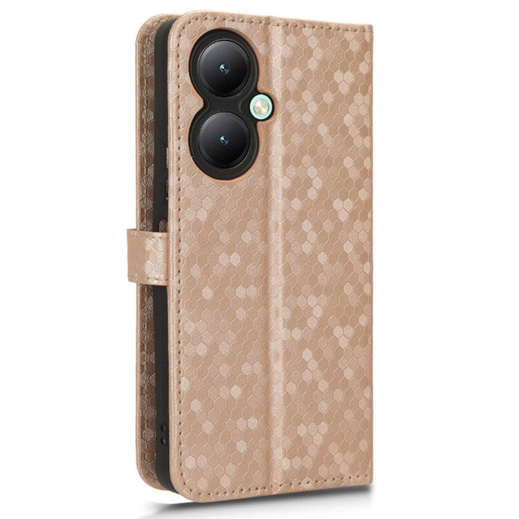 For vivo Y35+ 5G / Y35m+ 5G PU Leather Phone Case Dot Imprinted Wallet Stand Folio Cover - Rose Gold