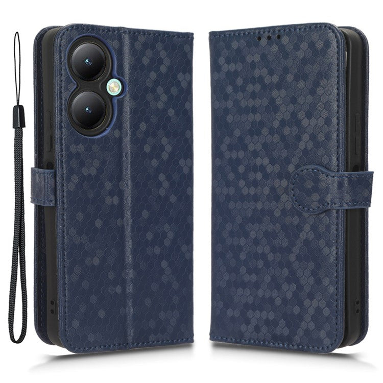 For vivo Y35+ 5G / Y35m+ 5G PU Leather Phone Case Dot Imprinted Wallet Stand Folio Cover - Dark Blue