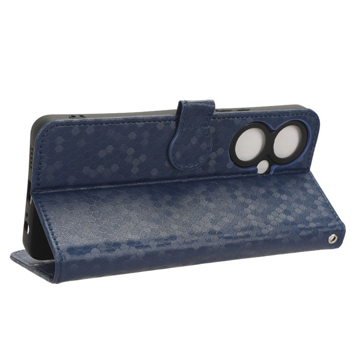 For vivo Y35+ 5G / Y35m+ 5G PU Leather Phone Case Dot Imprinted Wallet Stand Folio Cover - Dark Blue