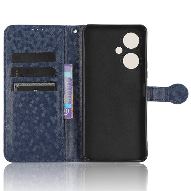 For vivo Y35+ 5G / Y35m+ 5G PU Leather Phone Case Dot Imprinted Wallet Stand Folio Cover - Dark Blue