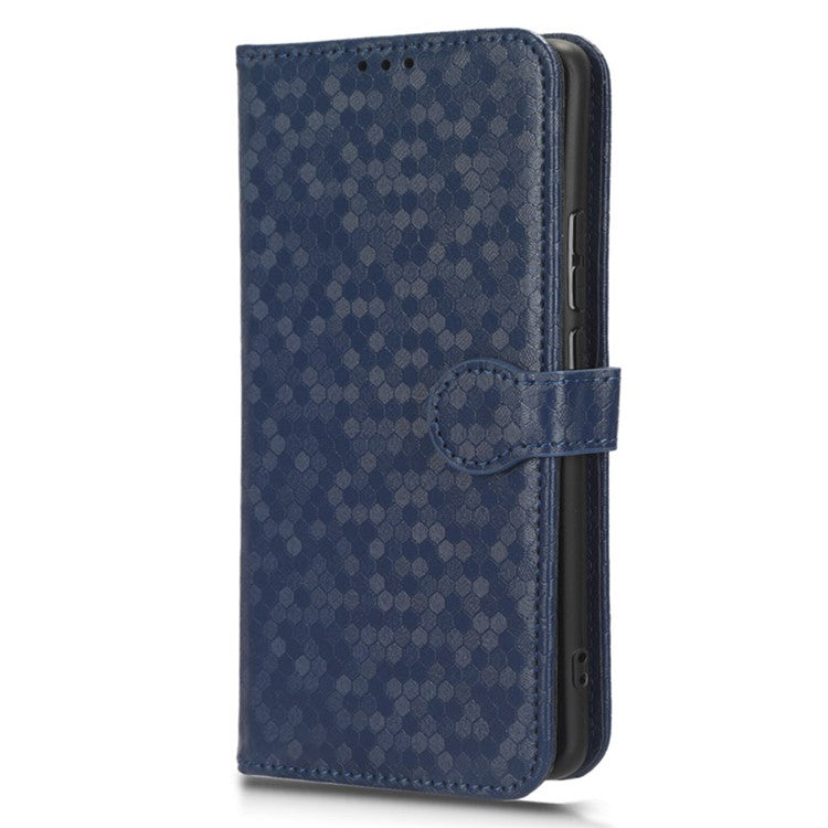 For vivo Y35+ 5G / Y35m+ 5G PU Leather Phone Case Dot Imprinted Wallet Stand Folio Cover - Dark Blue