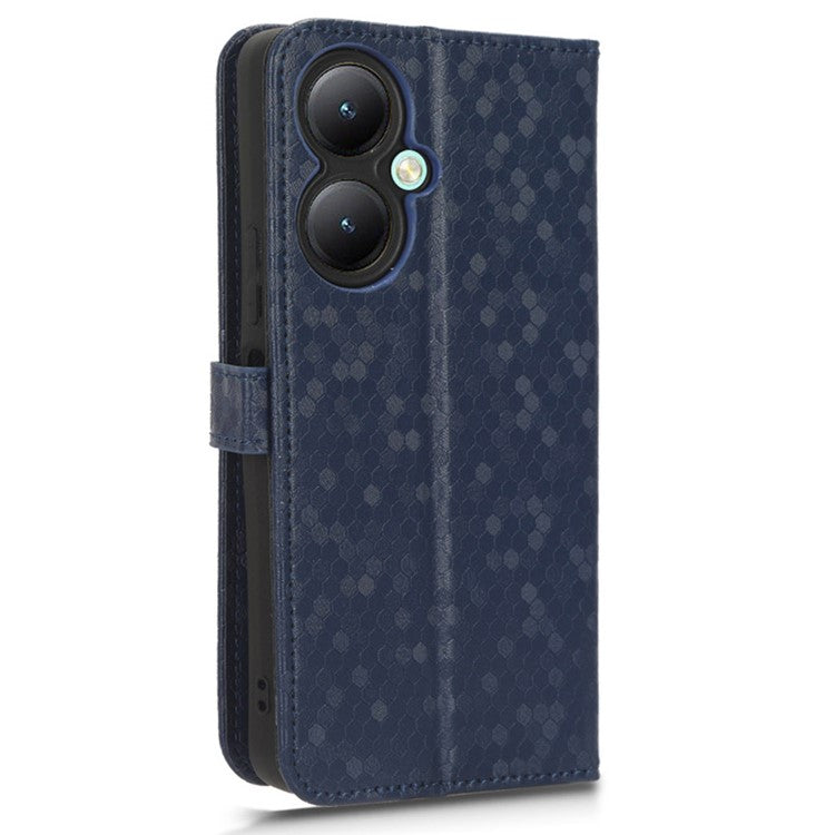 For vivo Y35+ 5G / Y35m+ 5G PU Leather Phone Case Dot Imprinted Wallet Stand Folio Cover - Dark Blue