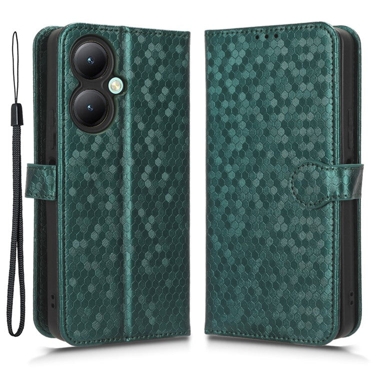 For vivo Y35+ 5G / Y35m+ 5G PU Leather Phone Case Dot Imprinted Wallet Stand Folio Cover - Green