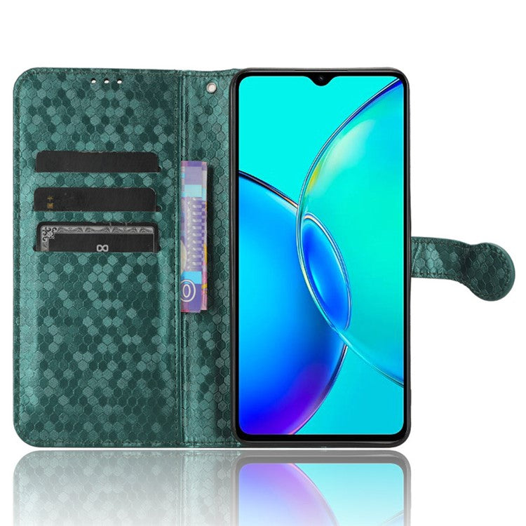 For vivo Y35+ 5G / Y35m+ 5G PU Leather Phone Case Dot Imprinted Wallet Stand Folio Cover - Green