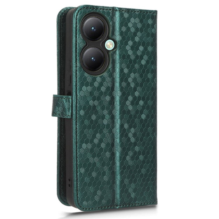 For vivo Y35+ 5G / Y35m+ 5G PU Leather Phone Case Dot Imprinted Wallet Stand Folio Cover - Green