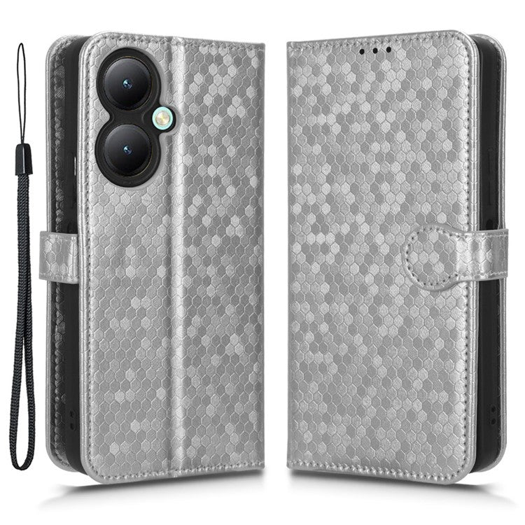 For vivo Y35+ 5G / Y35m+ 5G PU Leather Phone Case Dot Imprinted Wallet Stand Folio Cover - Silver