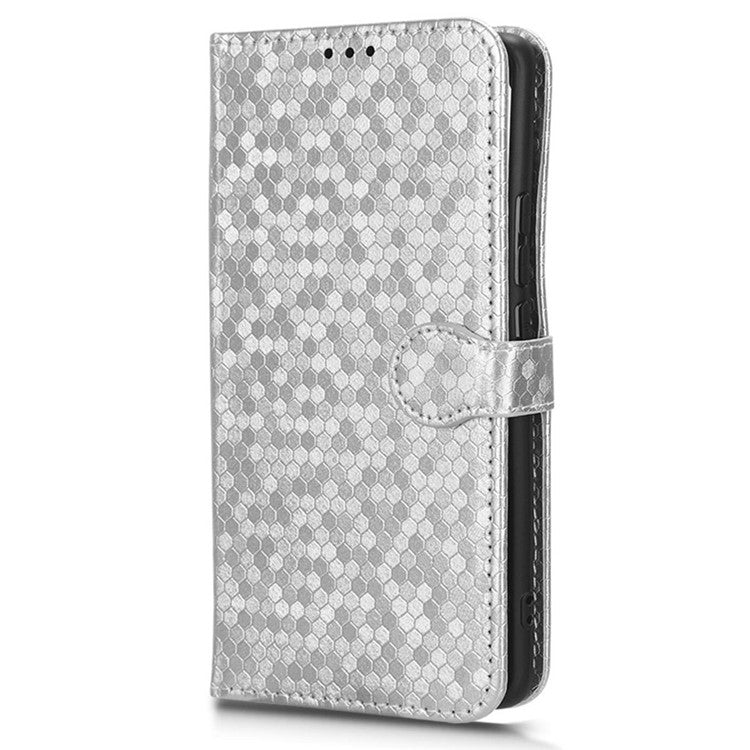 For vivo Y35+ 5G / Y35m+ 5G PU Leather Phone Case Dot Imprinted Wallet Stand Folio Cover - Silver