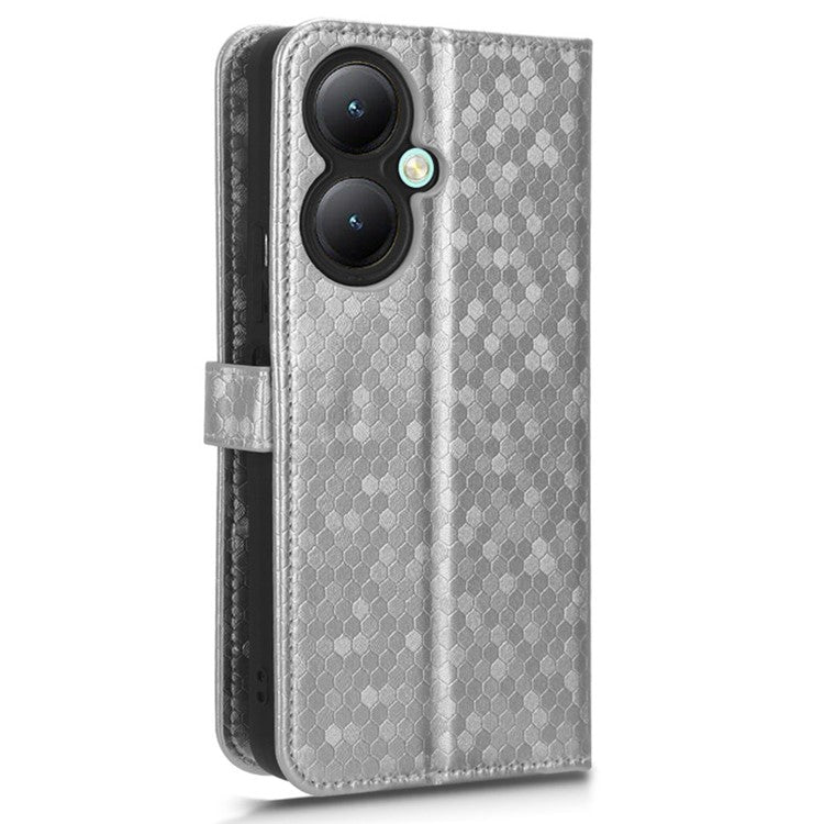 For vivo Y35+ 5G / Y35m+ 5G PU Leather Phone Case Dot Imprinted Wallet Stand Folio Cover - Silver