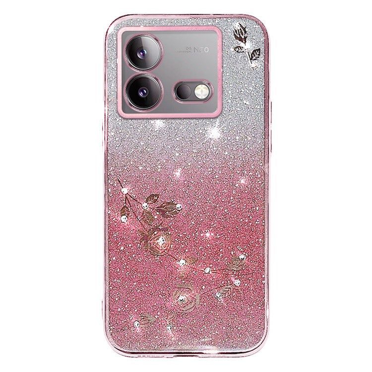 KADEM For vivo iQOO Neo8 5G / Neo8 Pro 5G Gradient Cell Phone Case Rhinestone Flower Glitter TPU Cover - Rose Gold