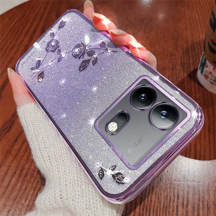 KADEM For vivo iQOO Neo8 5G / Neo8 Pro 5G Gradient Cell Phone Case Rhinestone Flower Glitter TPU Cover - Purple