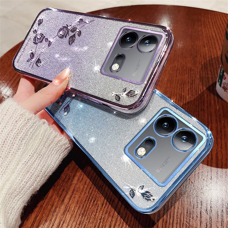 KADEM For vivo iQOO Neo8 5G / Neo8 Pro 5G Gradient Cell Phone Case Rhinestone Flower Glitter TPU Cover - Purple