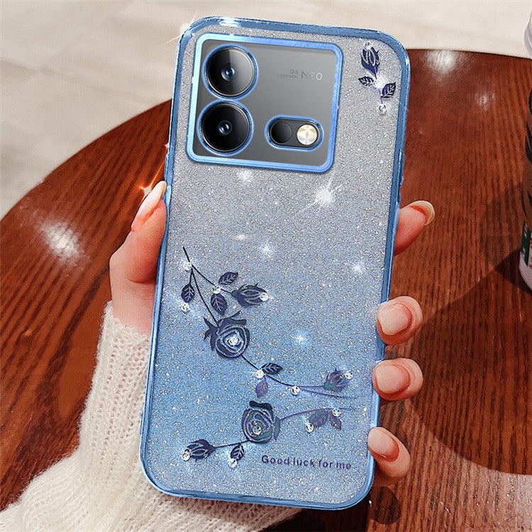 KADEM For vivo iQOO Neo8 5G / Neo8 Pro 5G Gradient Cell Phone Case Rhinestone Flower Glitter TPU Cover - Blue