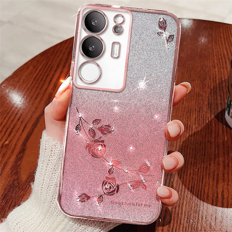 KADEM For vivo S17 Pro 5G Rhinestone Flower Gradient TPU Cover Glitter Anti-scratch Phone Case - Rose Gold