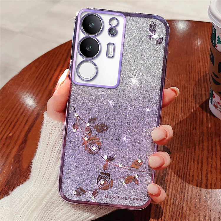 KADEM For vivo S17 Pro 5G Rhinestone Flower Gradient TPU Cover Glitter Anti-scratch Phone Case - Purple